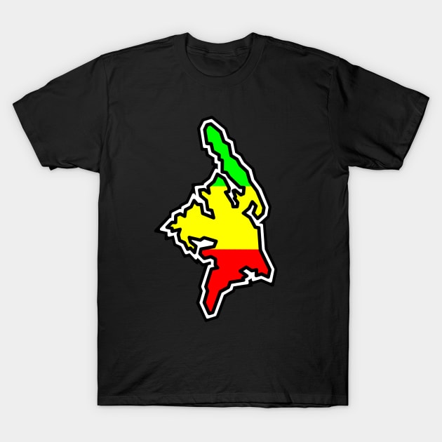 Cortes Island Silhouette in Rastafari Colours - Rasta Flag - Cortes Island T-Shirt by Bleeding Red Paint